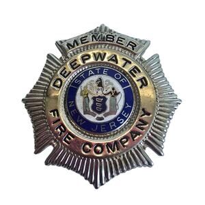 Vintage Firefighter Badge NJ DeepWater Fire Co New Jersey Silver Tone Metal Pin